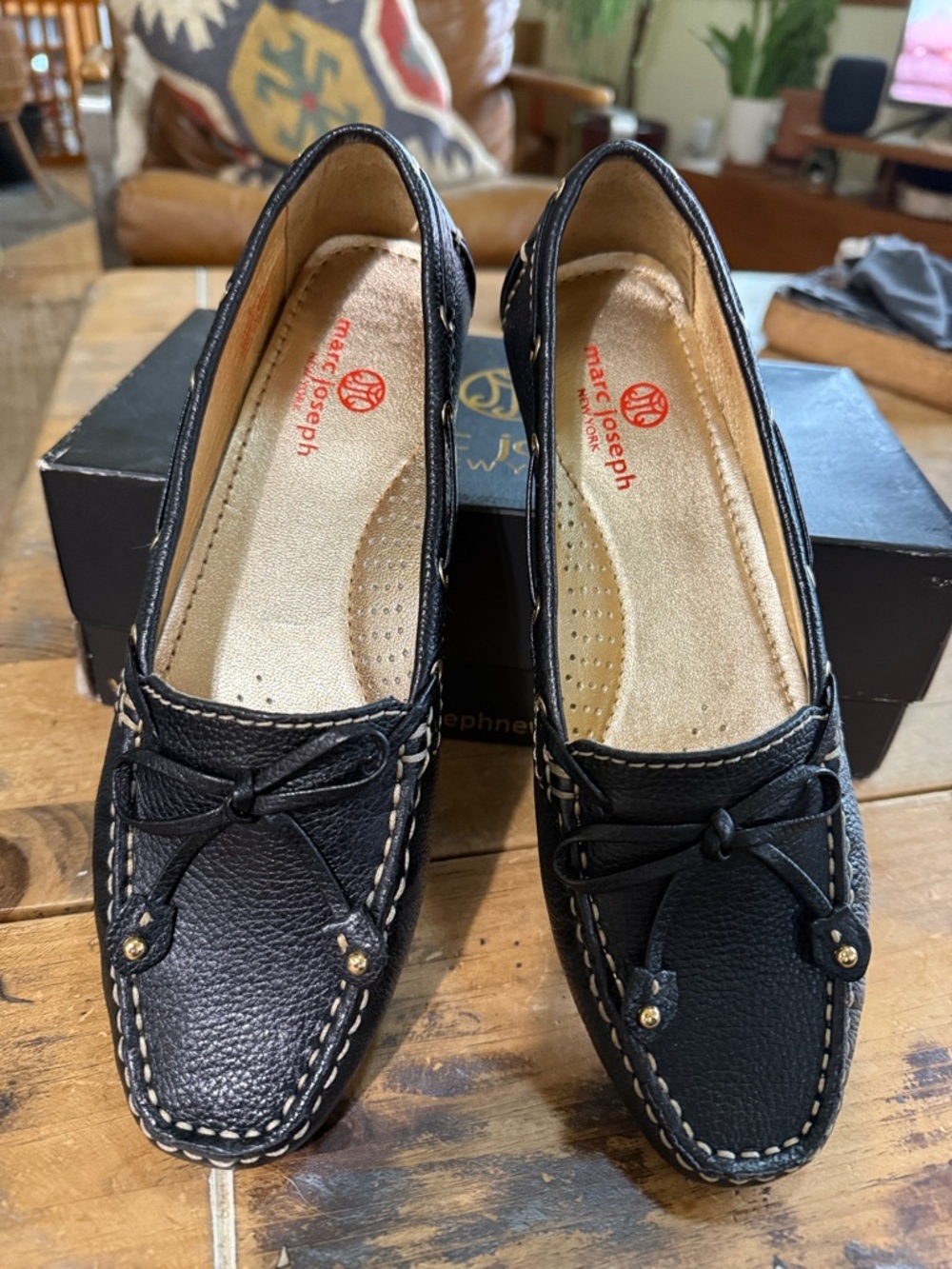 Marc Joseph Black Leather Moccasin Flats-NIB